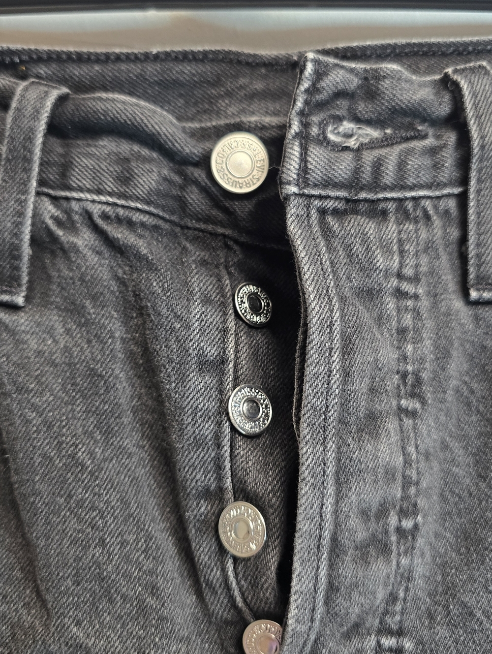 Levi’s 501 Black Denim Shorts High Rise Button Fly Distressed S - Picture 6 of 10